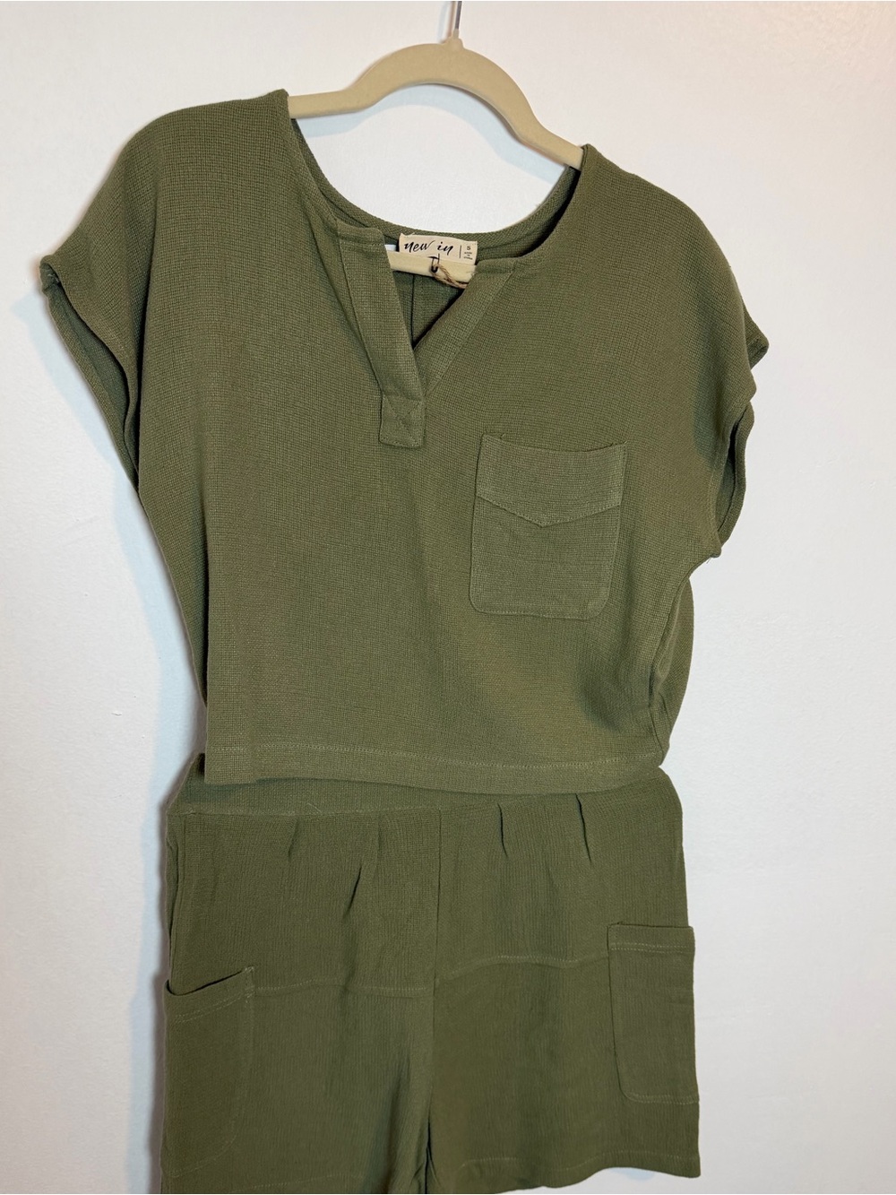2pc set Casual Olive Green Shorts Set Short Sleeve Top and Shorts - Picture 4 of 9